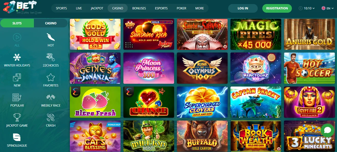 Game Selection at 22Bet Casino